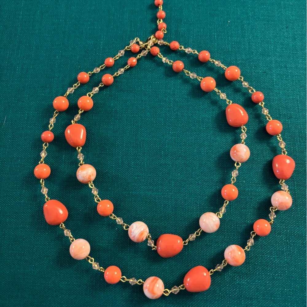 Elegant Coral Color Beaded Necklace